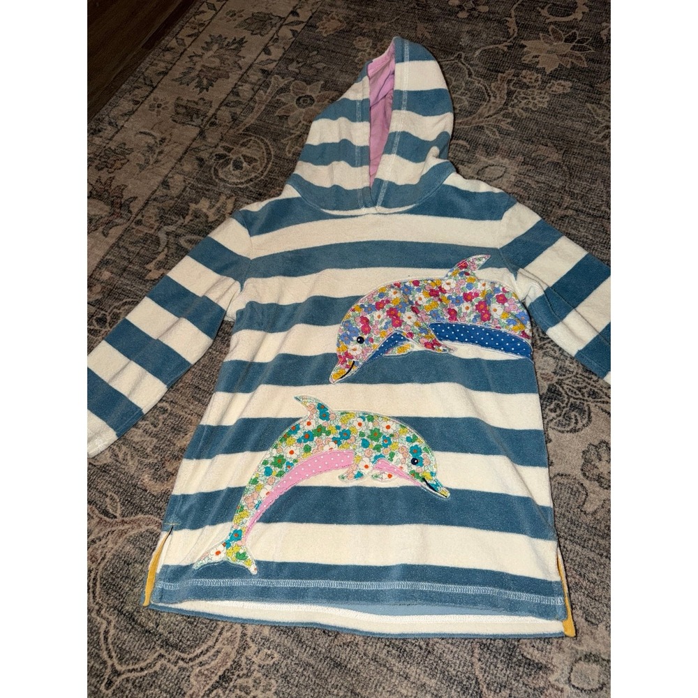 Mini Boden Dolphin Striped Terry Pullover Hoodie Swim Coverup
